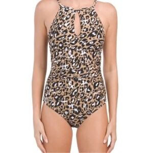 Ellen Tracy WILD AT HEART HIGH NECK TUMMY CONTROL ONE PIECE BATHING SUIT Size 14